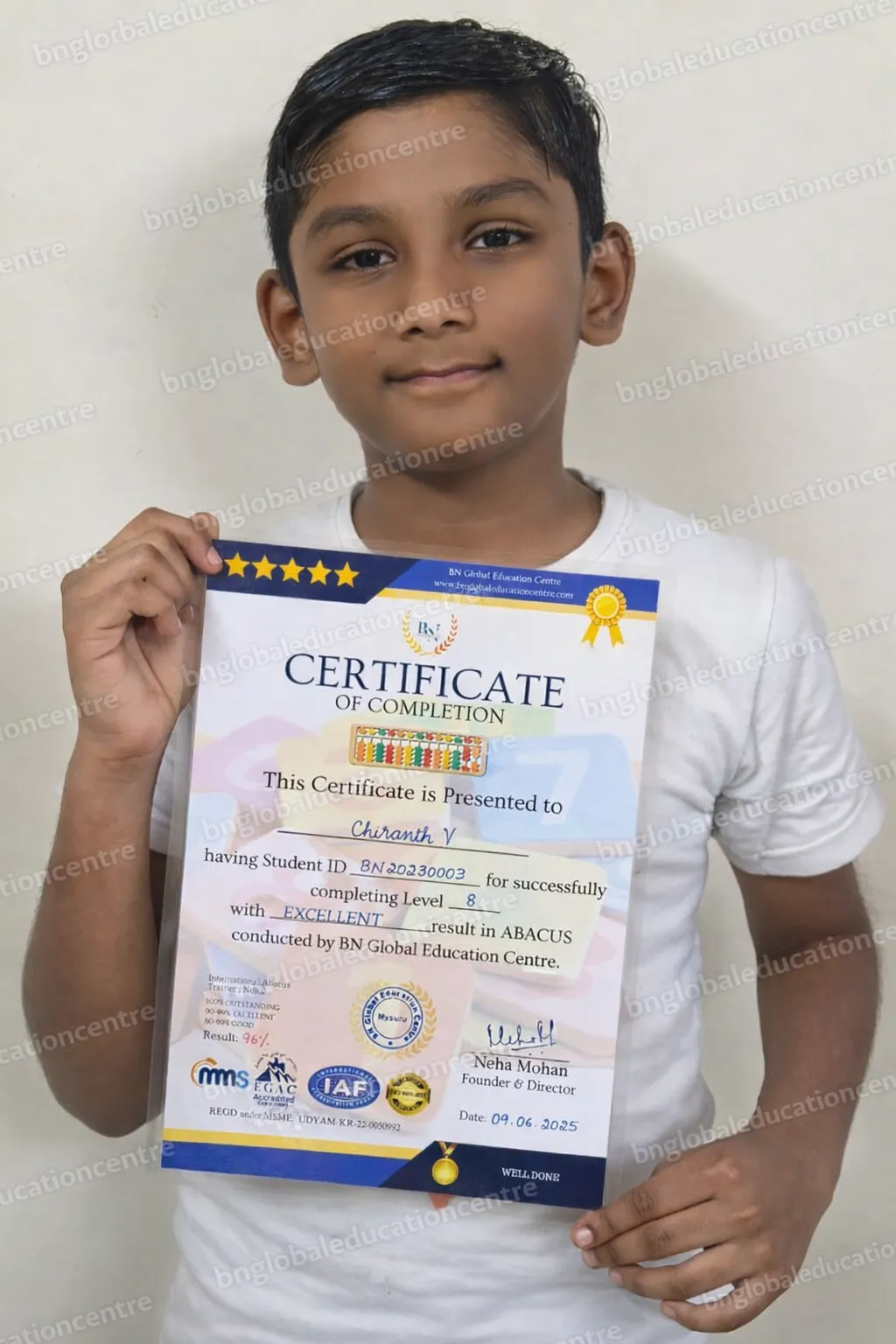 Student excelling in Vedic Maths and concentration